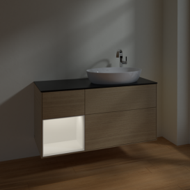 Тумба под раковину Villeroy & Boch Finion 120х50,1 см с подсветкой МДФ шпон дуба/стекло черное матовое F922MTPC