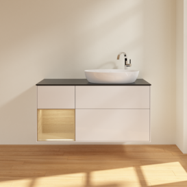 Тумба под раковину Villeroy & Boch Finion 120х50,1 см с подсветкой МДФ глянцевый белый лак/стекло черное матовое F922PCGF