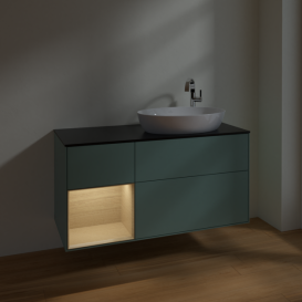 Тумба под раковину Villeroy & Boch Finion 120х50,1 см с подсветкой МДФ оливковый матовый лак/стекло черное матовое F922PCGM