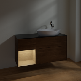 Тумба под раковину Villeroy & Boch Finion 120х50,1 см с подсветкой МДФ шпон грецкого ореха/стекло черное матовое F922PCGN