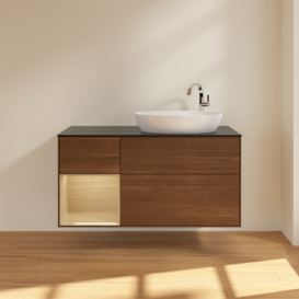 Тумба под раковину Villeroy & Boch Finion 120х50,1 см с подсветкой МДФ шпон грецкого ореха/стекло черное матовое F922PCGN