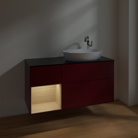 Тумба под раковину Villeroy & Boch Finion 120х50,1 см с подсветкой МДФ пион матовый лак/стекло черное матовое F922PCHB