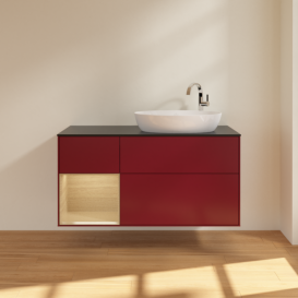 Тумба под раковину Villeroy & Boch Finion 120х50,1 см с подсветкой МДФ пион матовый лак/стекло черное матовое F922PCHB