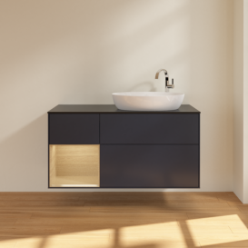 Тумба под раковину Villeroy & Boch Finion 120х50,1 см с подсветкой МДФ темно-синий матовый лак/стекло черное матовое F922PCHG