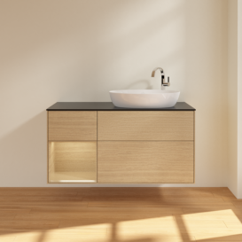 Тумба под раковину Villeroy & Boch Finion 120х50,1 см с подсветкой МДФ шпон дуба/стекло черное матовое F922PCPC