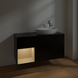 Тумба под раковину Villeroy & Boch Finion 120х50,1 см с подсветкой МДФ черный матовый лак/стекло черное матовое F922PCPD