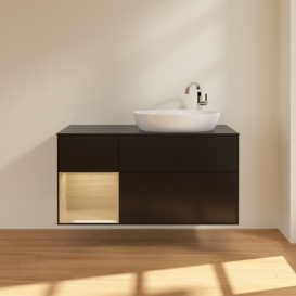 Тумба под раковину Villeroy & Boch Finion 120х50,1 см с подсветкой МДФ черный матовый лак/стекло черное матовое F922PCPD