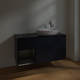 Тумба под раковину Villeroy & Boch Finion 120х50,1 см с подсветкой МДФ темно-синий матовый лак/стекло черное матовое F922PDHG
