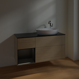 Тумба под раковину Villeroy & Boch Finion 120х50,1 см с подсветкой МДФ шпон дуба/стекло черное матовое F922PDPC