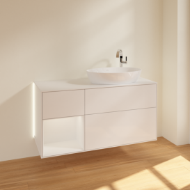 Тумба под раковину Villeroy & Boch Finion 120х50,1 см с подсветкой МДФ глянцевый белый лак/стекло белое матовое G921GFGF