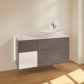 Тумба під раковину Villeroy & Boch Finion 120х50,1 см з підсвічуванням антрацит матовий лак/скло біле матове G921GFGK