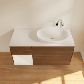 Тумба под раковину Villeroy & Boch Finion 120х50,1 см с подсветкой МДФ шпон грецкого ореха/стекло белое матовое G921GFGN