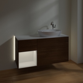 Тумба под раковину Villeroy & Boch Finion 120х50,1 см с подсветкой МДФ шпон грецкого ореха/стекло белое матовое G921GFGN