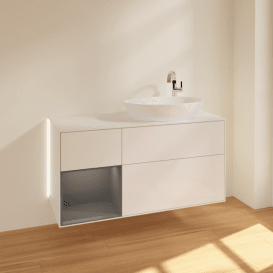 Тумба под раковину Villeroy & Boch Finion 120х50,1 см с подсветкой МДФ глянцевый белый лак/стекло белое матовое G921GKGF