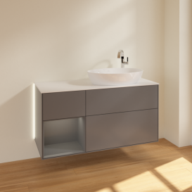 Тумба под раковину Villeroy & Boch Finion 120х50,1 см с подсветкой МДФ антрацит матовый лак/стекло белое матовое G921GKGK