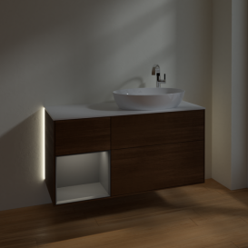 Тумба под раковину Villeroy & Boch Finion 120х50,1 см с подсветкой МДФ шпон грецкого ореха/стекло белое матовое G921GKGN