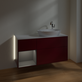 Тумба под раковину Villeroy & Boch Finion 120х50,1 см с подсветкой МДФ пион матовый лак/стекло белое матовое G921GKHB