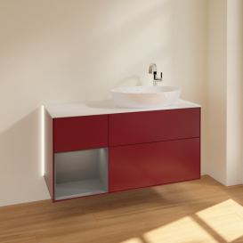 Тумба под раковину Villeroy & Boch Finion 120х50,1 см с подсветкой МДФ пион матовый лак/стекло белое матовое G921GKHB