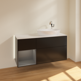 Тумба под раковину Villeroy & Boch Finion 120х50,1 см с подсветкой МДФ черный матовый лак/стекло белое матовое G921GKPD
