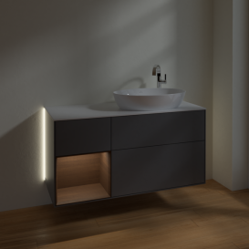 Тумба под раковину Villeroy & Boch Finion 120х50,1 см с подсветкой МДФ антрацит матовый лак/стекло белое матовое G921GNGK