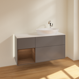 Тумба под раковину Villeroy & Boch Finion 120х50,1 см с подсветкой МДФ антрацит матовый лак/стекло белое матовое G921GNGK