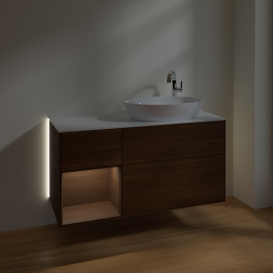 Тумба под раковину Villeroy & Boch Finion 120х50,1 см с подсветкой МДФ шпон грецкого ореха/стекло белое матовое G921GNGN