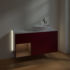 Тумба под раковину Villeroy & Boch Finion 120х50,1 см с подсветкой МДФ пион матовый лак/стекло белое матовое G921GNHB