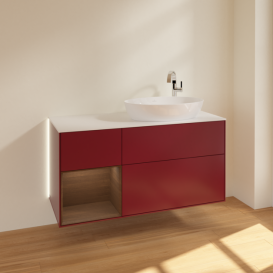 Тумба под раковину Villeroy & Boch Finion 120х50,1 см с подсветкой МДФ пион матовый лак/стекло белое матовое G921GNHB