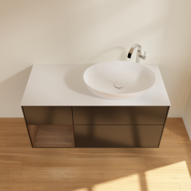 Тумба под раковину Villeroy & Boch Finion 120х50,1 см с подсветкой МДФ черный матовый лак/стекло белое матовое G921GNPD