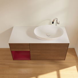 Тумба под раковину Villeroy & Boch Finion 120х50,1 см с подсветкой МДФ шпон грецкого ореха/стекло белое матовое G921HBGN