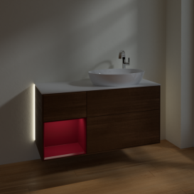 Тумба под раковину Villeroy & Boch Finion 120х50,1 см с подсветкой МДФ шпон грецкого ореха/стекло белое матовое G921HBGN