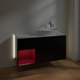 Тумба под раковину Villeroy & Boch Finion 120х50,1 см с подсветкой МДФ черный матовый лак/стекло белое матовое G921HBPD