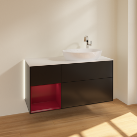 Тумба под раковину Villeroy & Boch Finion 120х50,1 см с подсветкой МДФ черный матовый лак/стекло белое матовое G921HBPD