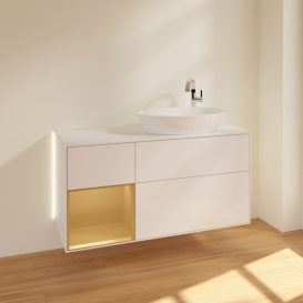 Тумба под раковину Villeroy & Boch Finion 120х50,1 см с подсветкой МДФ глянцевый белый лак/стекло белое матовое G921HFGF