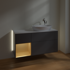 Тумба под раковину Villeroy & Boch Finion 120х50,1 см с подсветкой МДФ антрацит матовый лак/стекло белое матовое G921HFGK