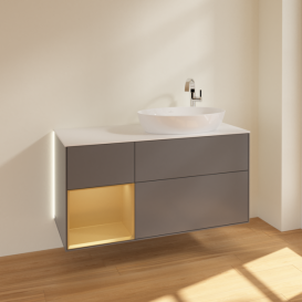 Тумба под раковину Villeroy & Boch Finion 120х50,1 см с подсветкой МДФ антрацит матовый лак/стекло белое матовое G921HFGK