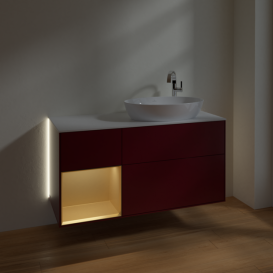 Тумба под раковину Villeroy & Boch Finion 120х50,1 см с подсветкой МДФ пион матовый лак/стекло белое матовое G921HFHB