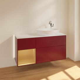 Тумба под раковину Villeroy & Boch Finion 120х50,1 см с подсветкой МДФ пион матовый лак/стекло белое матовое G921HFHB