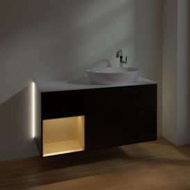 Тумба под раковину Villeroy & Boch Finion 120х50,1 см с подсветкой МДФ черный матовый лак/стекло белое матовое G921HFPD