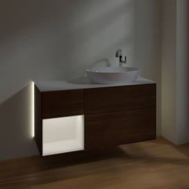 Тумба под раковину Villeroy & Boch Finion 120х50,1 см с подсветкой МДФ шпон грецкого ореха/стекло белое матовое G921MTGN