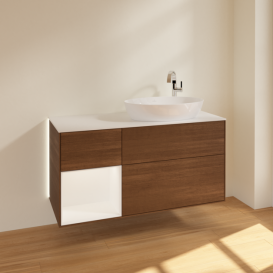 Тумба под раковину Villeroy & Boch Finion 120х50,1 см с подсветкой МДФ шпон грецкого ореха/стекло белое матовое G921MTGN