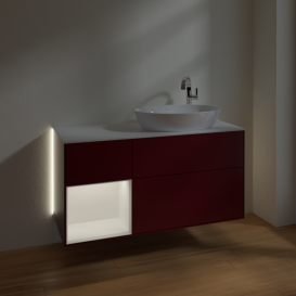 Тумба под раковину Villeroy & Boch Finion 120х50,1 см с подсветкой МДФ пион матовый лак/стекло белое матовое G921MTHB