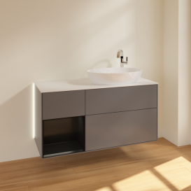 Тумба під раковину Villeroy & Boch Finion 120х50,1 см з підсвічуванням антрацит матовий лак/скло біле матове G921PDGK