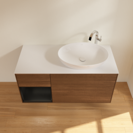 Тумба под раковину Villeroy & Boch Finion 120х50,1 см с подсветкой МДФ шпон грецкого ореха/стекло белое матовое G921PDGN