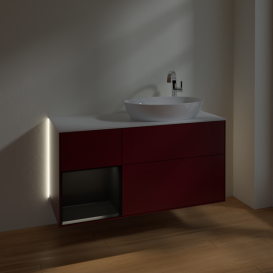 Тумба под раковину Villeroy & Boch Finion 120х50,1 см с подсветкой МДФ пион матовый лак/стекло белое матовое G921PDHB