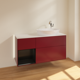 Тумба под раковину Villeroy & Boch Finion 120х50,1 см с подсветкой МДФ пион матовый лак/стекло белое матовое G921PDHB