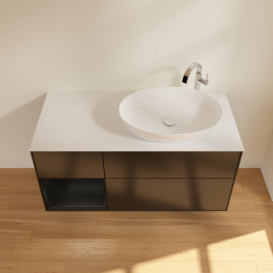 Тумба под раковину Villeroy & Boch Finion 120х50,1 см с подсветкой МДФ черный матовый лак/стекло белое матовое G921PDPD