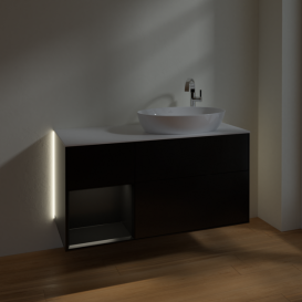 Тумба под раковину Villeroy & Boch Finion 120х50,1 см с подсветкой МДФ черный матовый лак/стекло белое матовое G921PDPD
