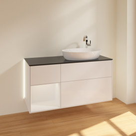 Тумба под раковину Villeroy & Boch Finion 120х50,1 см с подсветкой МДФ глянцевый белый лак/стекло черное матовое G922GFGF