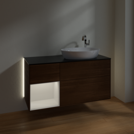 Тумба под раковину Villeroy & Boch Finion 120х50,1 см с подсветкой МДФ шпон грецкого ореха/стекло черное матовое G922GFGN